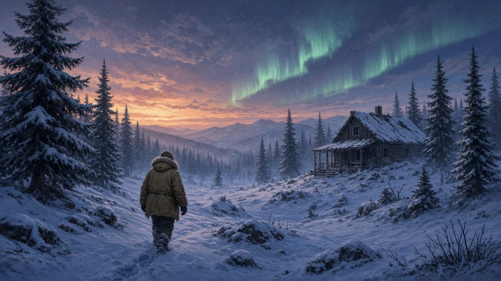 The Long Dark, одинокий путник в заснеженном лесу