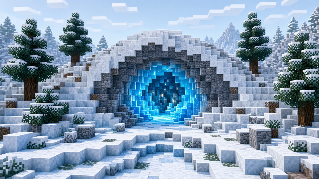 Вход в ледяную пещеру Minecraft для теста Drop 4 of 2026