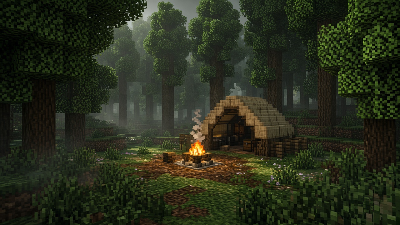 Пятнистый лес и лагерь в Minecraft