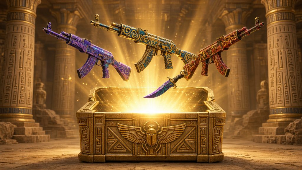 Египетский ящик Battle Shop с окрашенным оружием и ножом
